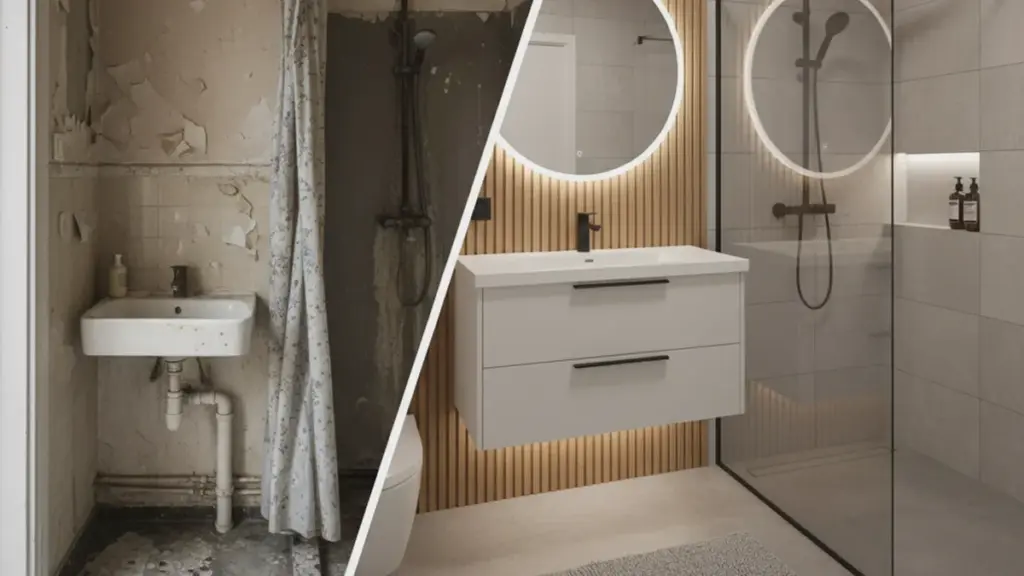 Trasformazione di un bagno microscopico: da rudere a angolo moderno e funzionale